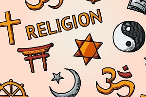 Grafik mit Symbolen der Weltreligionen